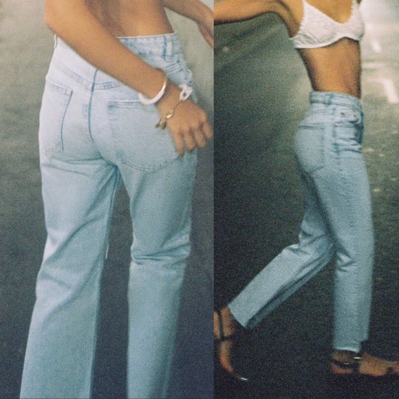 Zara High Rise Cropped Rip Flare Denim Jeans Light Blue - Picture 2 of 12